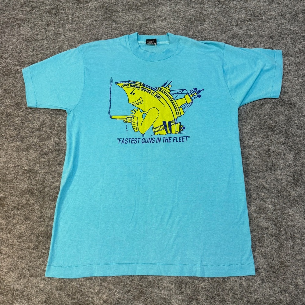 Screen Stars VINTAGE 80s US NAVY Novelty Blue Graphic SINGLE STITCH T-Shirt